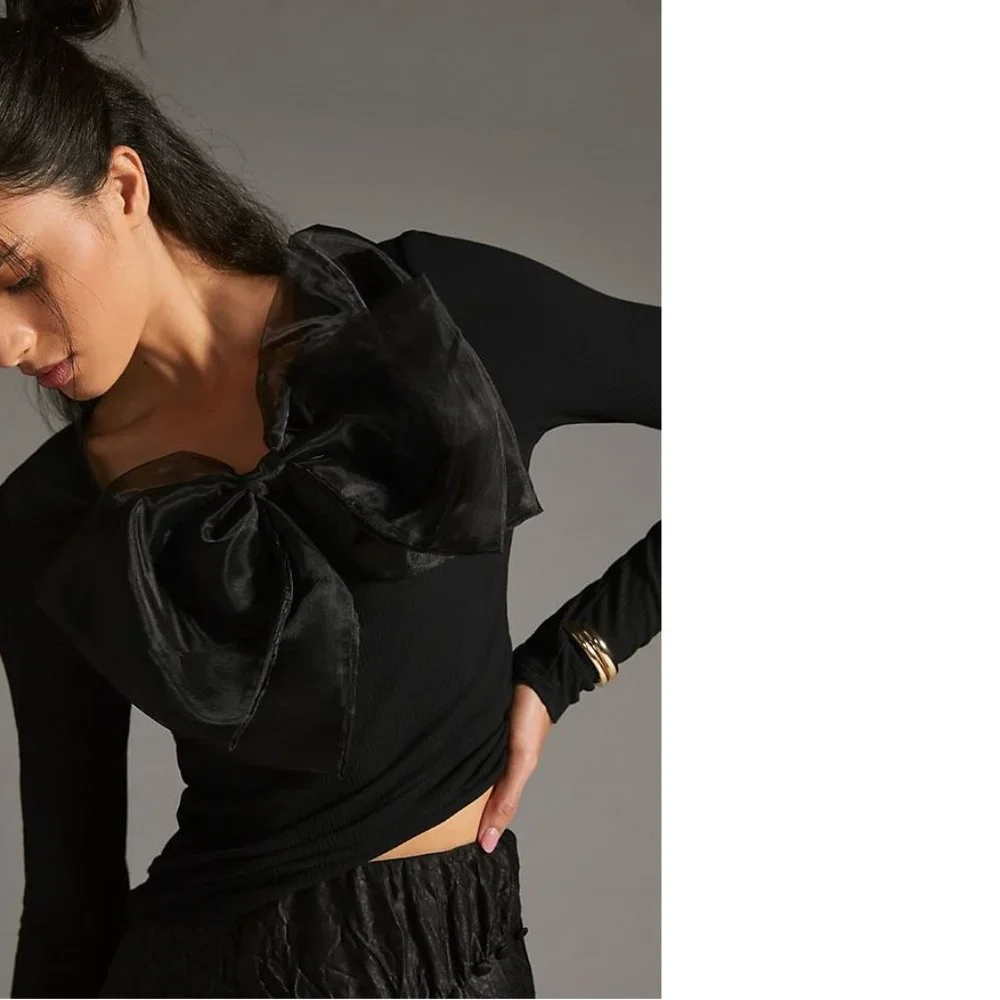 Anthropologie Black Bow Blouse - Picture 3 of 11